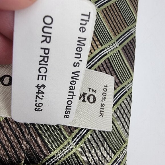 Pronto Uomo 100% Silk Men’s Necktie Browns Greens Tan Geometric Tie Formal NWT - Picture 4 of 5